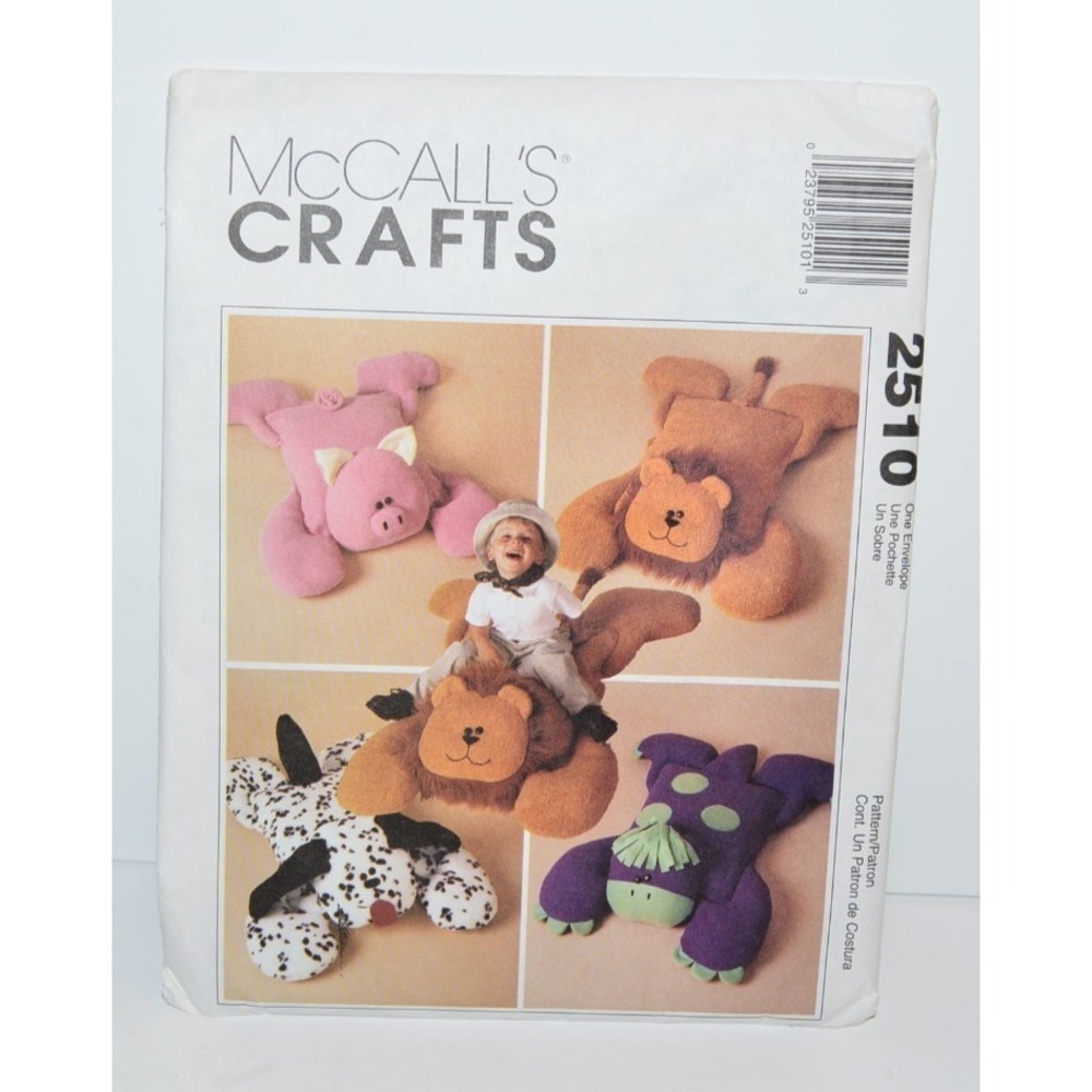 McCalls Crafts Pattern 2510 Toddler Plush Stuffed Animals Dinosaur Dog Lion Pig